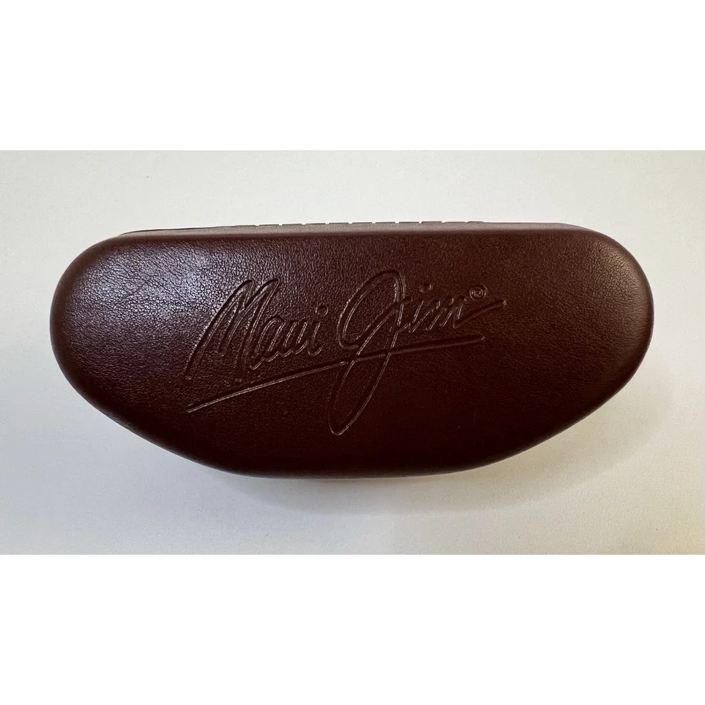 Maui Jim Sunglass Case Hard Clam Shell Brown Glasses Faux Leather Eyeglass Case
